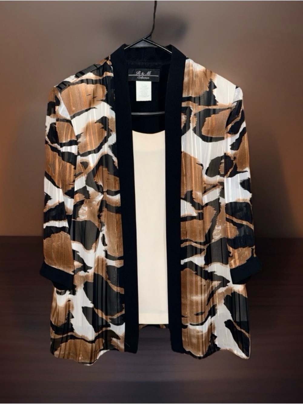 Vtg R & M Relaxed 2 in 1 Open-Front Animal Print Jacket w/White Blouse-14WP-EC